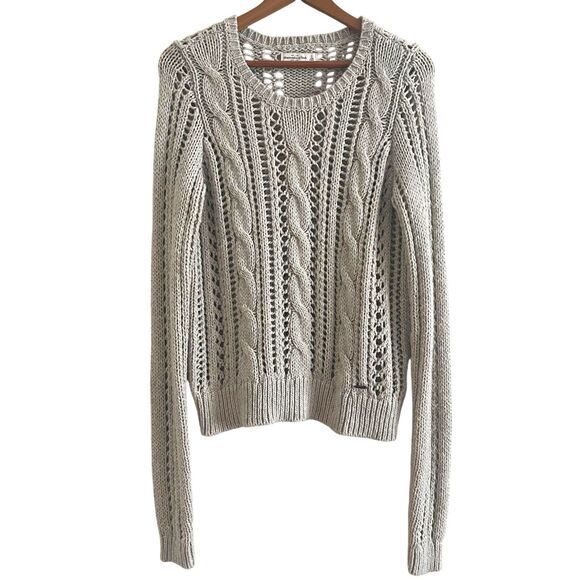 Abercormbie & Fitch Y2K Open Cable Knit Sweater L Fisherman Grunge Indie Sleaze - Picture 1 of 12